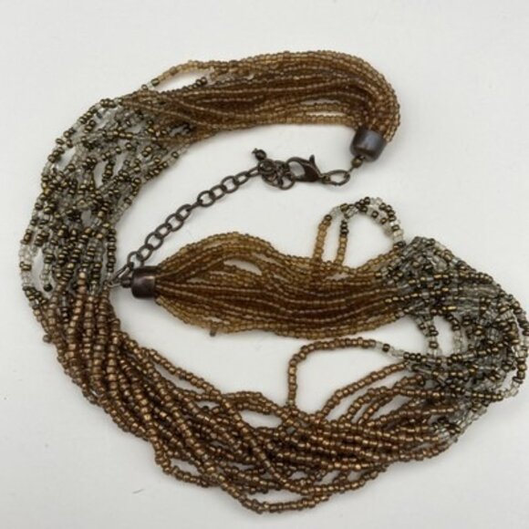 Lot 6 Vintage Style Statement Necklaces Bronze Gold Faux Pearl Beaded Boho Layer - Picture 13 of 14
